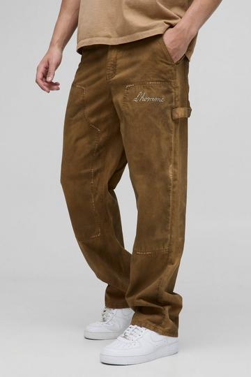 Tan Brown Relaxed Fit Vintage Overdye Carpenter Trousers