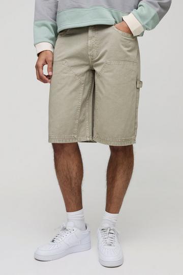 Relaxed Long Length Overdye Carpenter Shorts sage