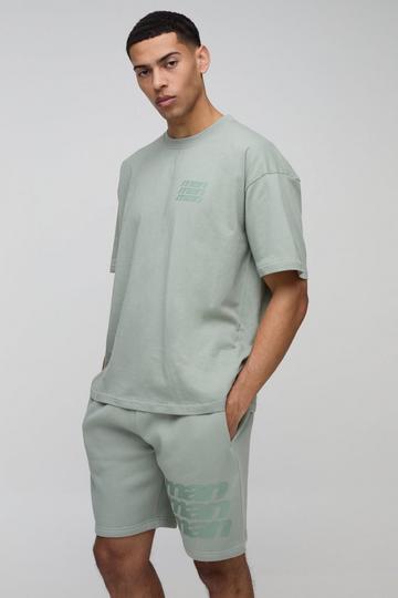 Oversized Man T-Shirt En Shorts Set stone