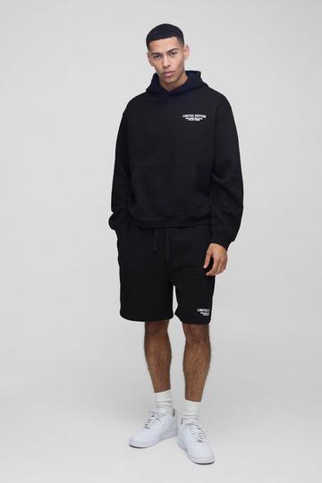 Oversized Boxy Limited Drop Crotch Hooded Short Tracksuit black