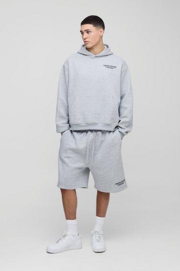 Oversized Boxy Limited Drop Crotch Hooded Short Tracksuit grey marl