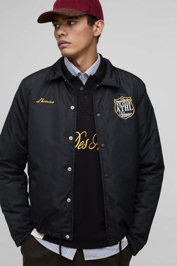 Regular Fit Padded Nylon Varsity Coach Jacket black