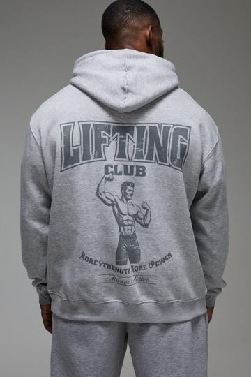 Man Active Lifting Club Graphic Oversized Hoodie grey marl