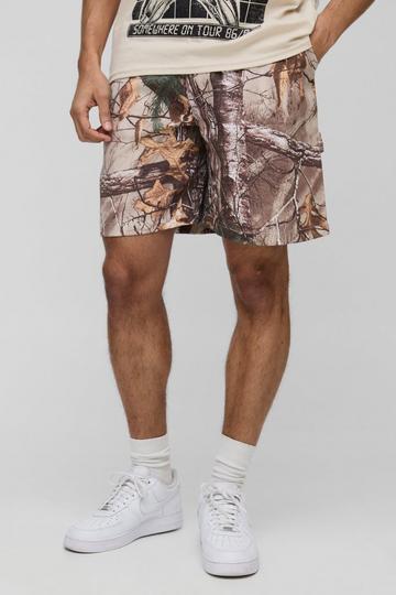 Kaki Baggy Washed Camo Carpenter Shorts