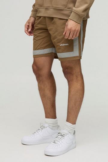 Baggy Gekreukelde Nylon Color Block Shorts Met Elastische Taille khaki