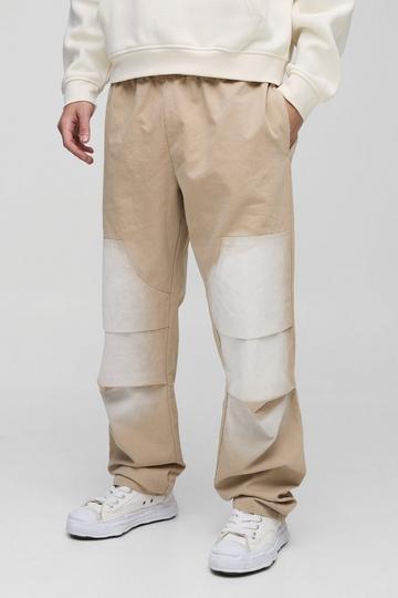 Ecru White Elasticated Waist Straight Stacked Spray Wash Twill Carpenter Trousers