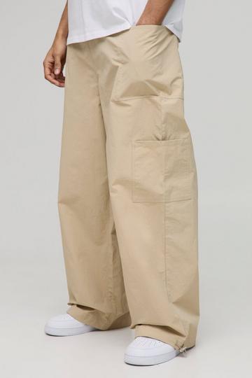 Elasticated Waist Parachute Cargo Pants ecru