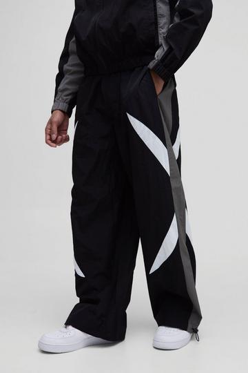 Elasticated Waist Parachute Side Stripe Pants black