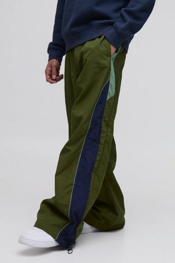 Elasticated Waist Parachute Side Stripe Pants khaki