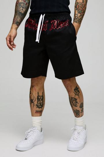 Elasticated Waist Relaxed Twill Printed Shorts black