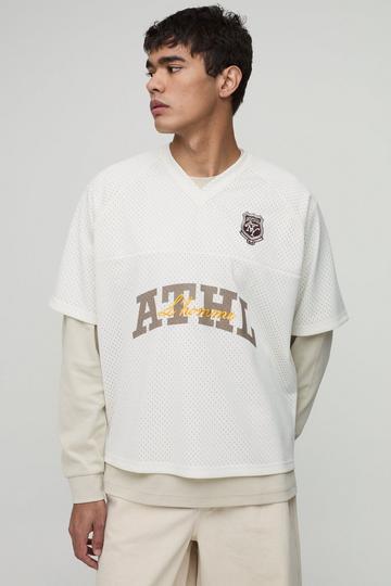 Oversized V Neck Baseball T-Shirt ecru