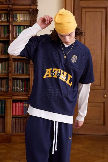 Oversized V Neck Baseball T-Shirt navy