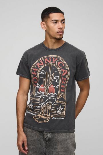 Johnny Cash Western License Washed T-Shirt charcoal