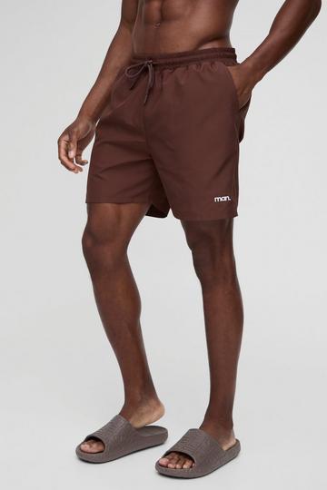 Mid Length Branded Swim Shorts chocolate