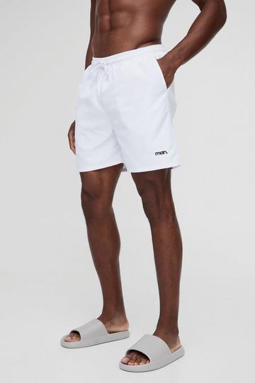 Mid Length Branded Swim Shorts white