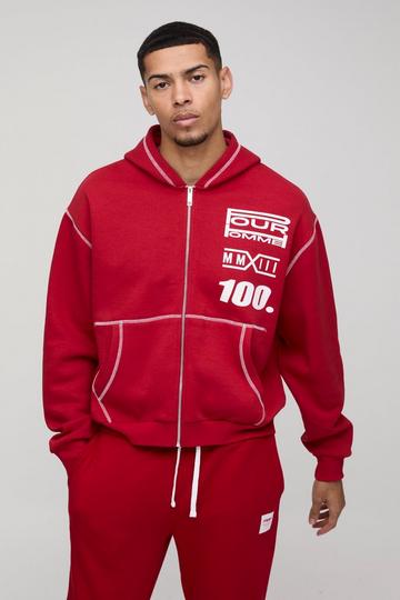 Oversized Boxy Moto Zip Through Hoodie red