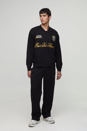 Oversized Geborduurd L'Homme Trainingspak Met Trui En Joggingbroek black