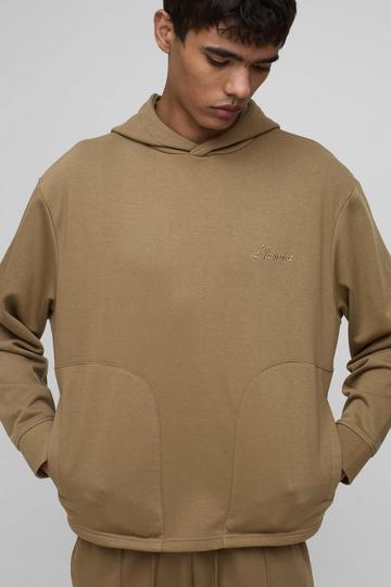 Regular Fit Tonal Embroidered Welt Pocket Hoodie brown