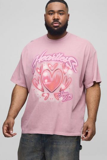 Plus Oversized Washed Heartless Airbrush Graphic T-Shirt pink