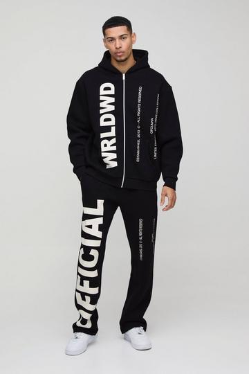 Oversized Worldwide Official Text Print Zip Through Tracksuit black