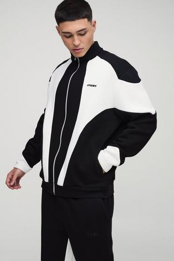 Oversized Funnel Neck Colour Block Zip Through Track Top black