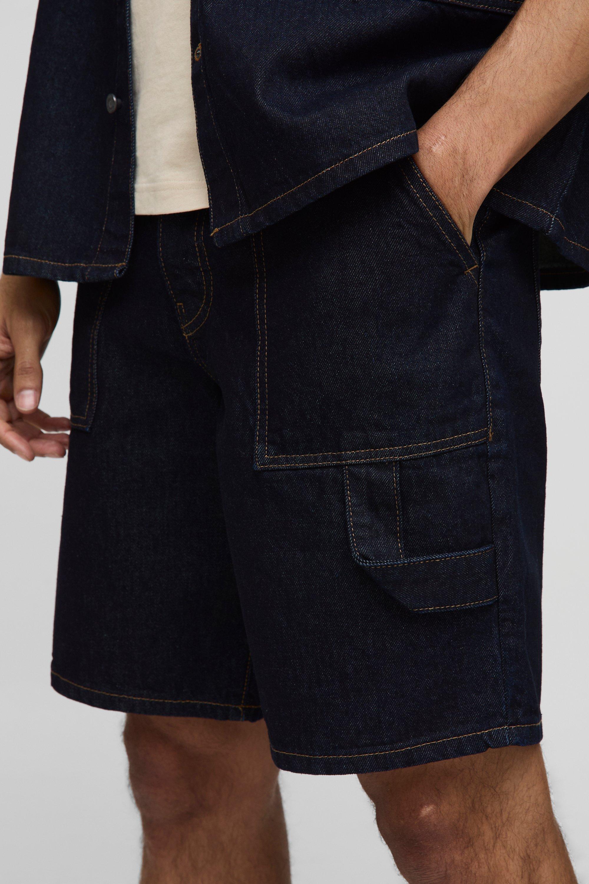 Relaxed Fit Carpenter Indigo Denim Shorts | boohoo USA Relaxed Fit Carpenter Indigo Denim Shorts | boohoo USA