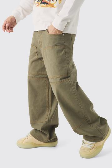 Keperstof Baggy Utility Broek Met Contrasterende Stiksels khaki