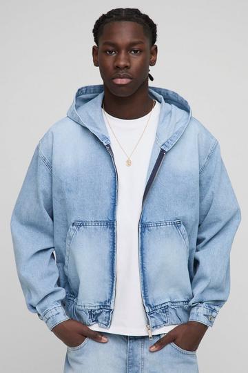 Oversized Boxy Light Blue Washed Denim Hoodie light blue