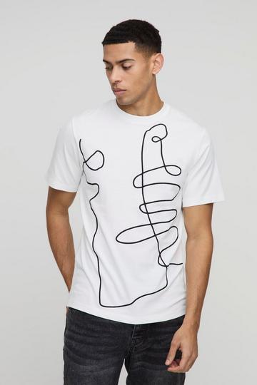 Regular Fit Line Drawing Embroidered Stitch T-Shirt white