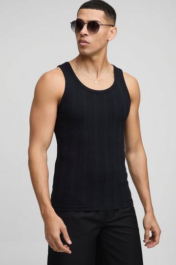 Dik Wide Geribbeld Muscle Fit Hemd black