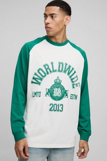 Oversized Contrast Raglan Long Sleeve Graphic T-Shirt forest