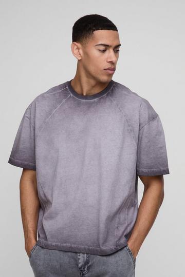 Oversized Boxy Panelled Acid Wash T-Shirt charcoal