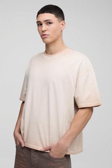 Oversized Boxy Panelled Acid Wash T-Shirt stone