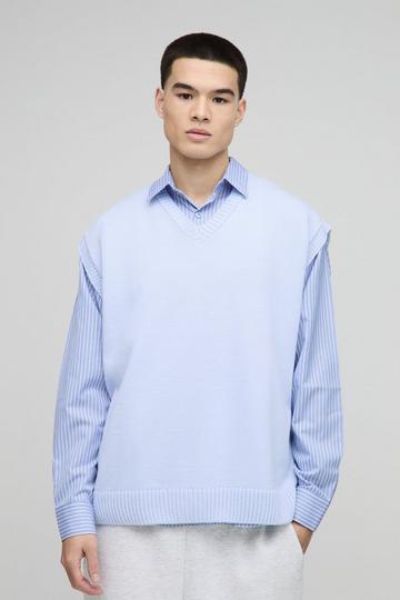 Gebreid Regular Fit Hemd Met V-Hals slate blue