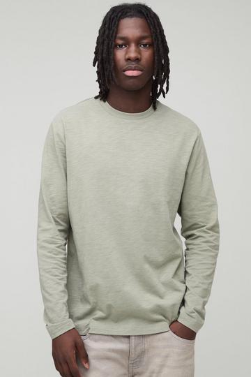 Khaki Regular Fit Long Sleeve Slub T-Shirt