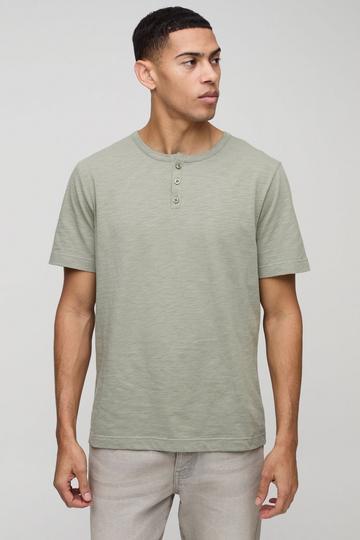 Regular Fit Button Neck Slub T-Shirt khaki