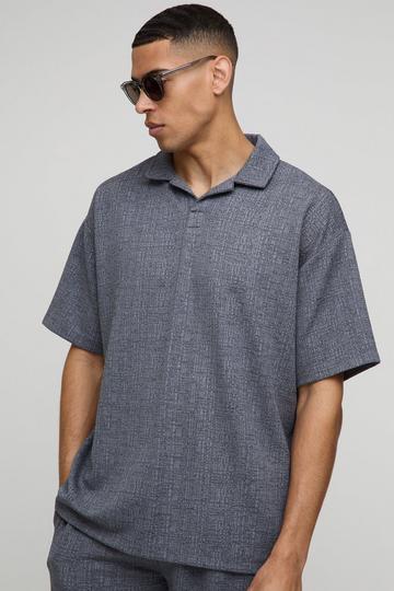 Oversized Textured Stripe Revere Polo charcoal