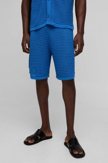 Relaxed Fit Open Stitch Basketball Knitted Shorts cobalt