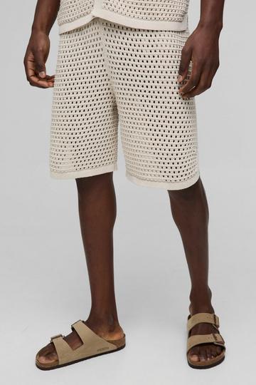 Gebreide Baggy Basketbal Shorts Met Open Stiksels white