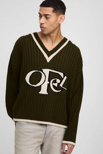 Boxy Ofcl V Neck Knitted Jumper olive