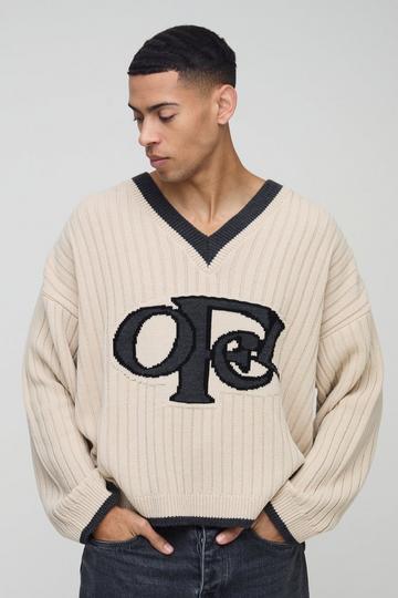 Boxy Ofcl V Neck Knitted Jumper ecru