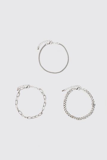 Silver Chain Bracelet 3 Pack silver