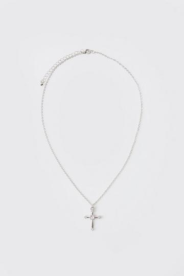 Glazen Kruis Ketting silver