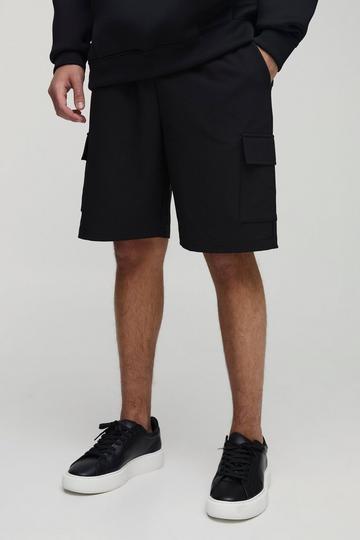 Elasticated Waist Relaxed Technical Stretch Cargo Shorts black