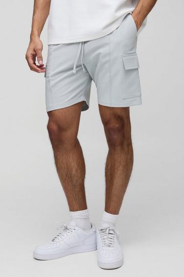 Slim Fit Tech Stretch Cargo Shorts Met Elastische Taille En Biezen grey