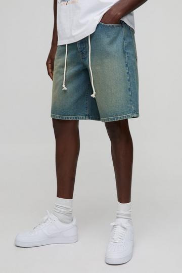 Baggy Antiek Getinte Shorts Met Touwen Riem antique blue