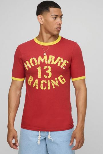 Muscle Fit Hombre Racing Ringer T-Shirt red