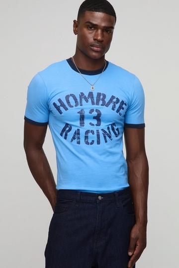 Muscle Fit Hombre Racing T-Shirt Met Contrasterende Zoom blue