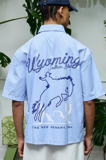 Oversized Western Slogan Stripe Shirt light blue