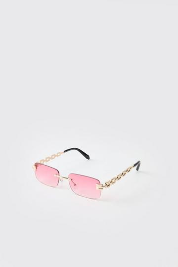 Gold Metallic Rimless Square Sunglasses